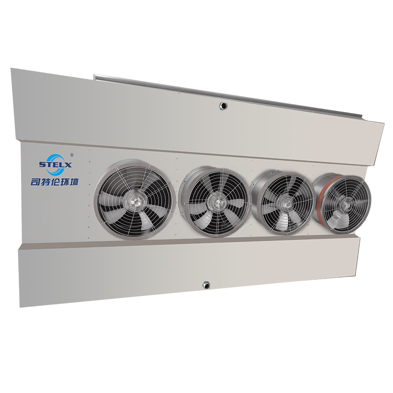 Enfriador de aire de descarga doble con tiro descendente montado en el techo