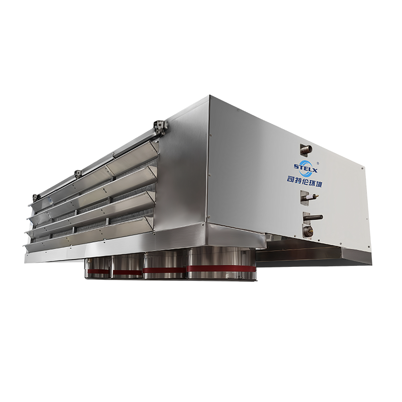 Enfriador de aire de descarga doble con tiro descendente montado en el techo